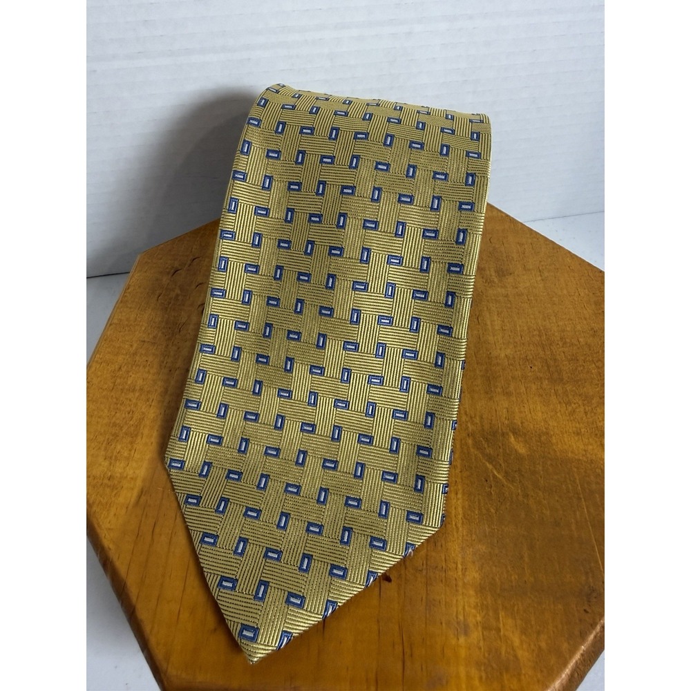 Brooks Brothers 346 Silk Tie Gold Blue Geometric 60"